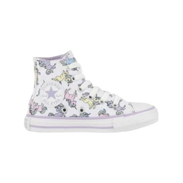 Imagem de Tênis Converse All Star Infantil Hi - Cano Médio, Original, Confortável, Ideal para o dia a dia, Estilo Clássico (Branco/Lilás, BR, Criança de 9 a 12 anos, Numérico, 31)