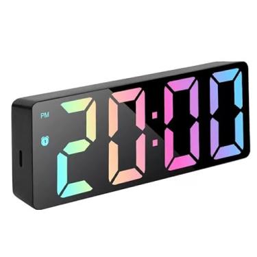 Imagem de Relógio Despertador Cabeceira Analógico Minimalista Alarme(Preto Com Led Colorido)