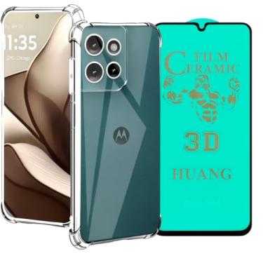 Imagem de Kit Capa Capinha Transparente Anti Impacto para Moto G56 + Película 9D Cerâmica Flexível