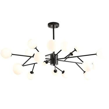 Imagem de Lustre Globo de Vidro Lustre de meados do século Luminária pendente com hastes ajustáveis Iluminação suspensa para sala de jantar Quarto Cozinha Sala de estar Hall de entrada (preto, 18 cabe
