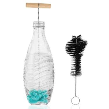 Imagem de Conjunto de 2 peças de escova de limpeza profunda para garrafa de vidro com alça antiderrapante ferramenta eficiente de limpeza de garrafas para jarra (branco + preto)