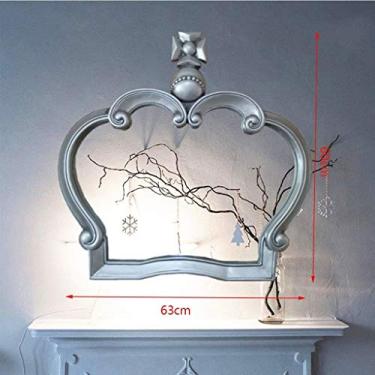 Imagem de Espelho de maquiagem à prova d'água coroa espelho de banheiro pendurado na parede espelho de entrada espelho decorativo retrô (cor: imitação de madeira) (prata)