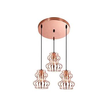 Imagem de YQSLQZZ Lustre industrial retrô E27*3 luz gaiola de pássaro arte sala de jantar luminária decorativa moderna simples quarto sala de estar luz de teto, linha suspensa 150 cm (ajustável)