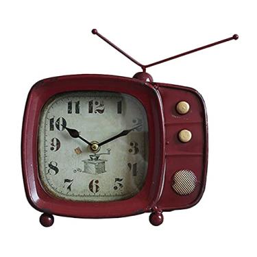 Imagem de WYUYIWH Relógio de mesa vintage relógio de mesa relógio de TV ornamentos casa sala de estar decoração relógio antigo americano retro country relógio relógio de cornija de ferro forjado para sala de