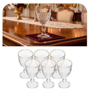 Imagem de Jogo 6 Taças Coração Vidro Transparente com Filete em Dourado 320ml - 