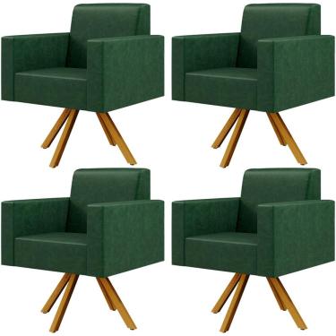 Imagem de Kit 04 Poltronas Decorativa Base Giratória de Madeira Helô L02 Facto Verde Musgo - Lyam Decor