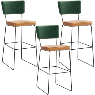 Imagem de Kit 3 Banquetas Alta Cozinha Sala Jantar Allana L02 Facto Verde Musgo Couríssimo Whisky - Lyam Decor