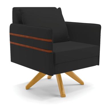 Imagem de Poltrona Giratória Mari Veludo Preto com Tira Corano Nozes Base de Madeira MA30 - D'Rossi