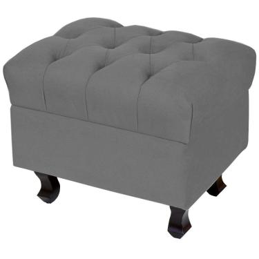 Imagem de Puff París Luis Xv L02 Capitone Suede Cinza Pés Madeira - Lyam Decor