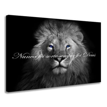 Imagem de Quadro Decorativo Tela Leão Judá Com Frase Nunca Foi Sorte Sempre Foi 