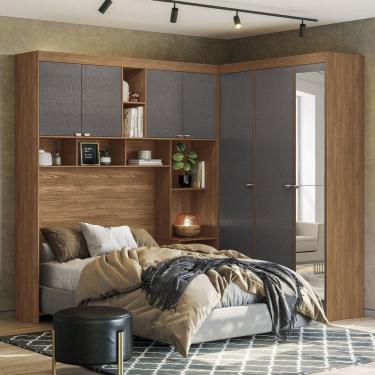 Imagem de Guarda-Roupa Casal Modulado Toledo 7 Portas 4 Gavetas Jatoba/Grafite com Espelho - Pnr Móveis