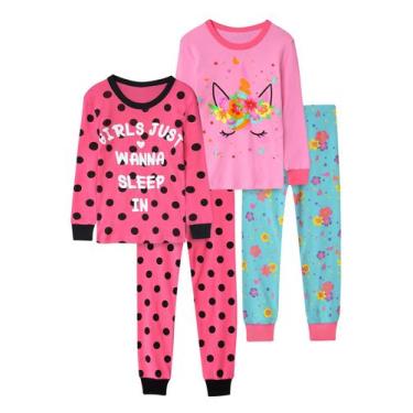 Imagem de Conjunto de Natal de algodão para meninas de pijamas Vopawetty de 4 pe