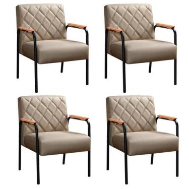 Imagem de Conjunto Poltronas Ludmilla Kit 4 Cadeiras Braço Metal Sala Recepção V