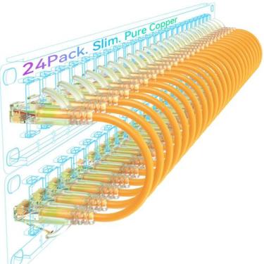 Imagem de Cabos de conexão Ethernet Sokqovt Cat6a, 3 pés, pacote com 24, laranja