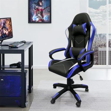 Imagem de Cadeira de jogos com encosto alto, apoios de braços fixos em quatro pontos, altura ajustável (Azul)