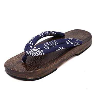 Imagem de Bigfanshu Chinelo masculino de madeira para uso ao ar livre com chinelos japoneses tradicionais de quimono samurai paulownia, Azul, 42 BR
