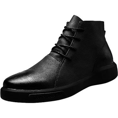 Imagem de Botas Chelsea masculinas Chelsea com zíper lateral couro PU botas Chelsea com cadarço botas de dedo redondo botas de inverno vintage, Preto, 39 BR