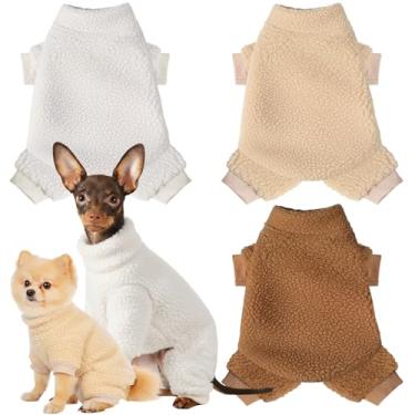 Imagem de Reginary 3 pijamas de inverno para cães de lã, roupas quentes para cachorrinhos felpudos, para 4 pernas, casacos fofos para animais de estimação, elástico, macio, para férias de inverno, macacão
