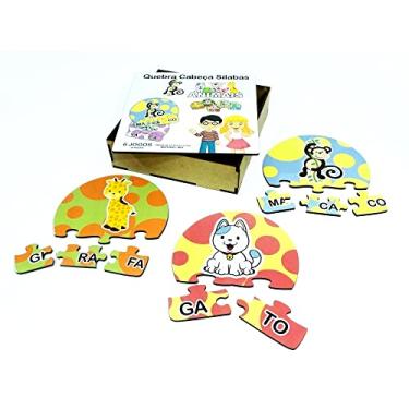 Imagem de 6 Kits Quebra Cabeça Educativo Sílabas Animais em Madeira - Mega Impress
