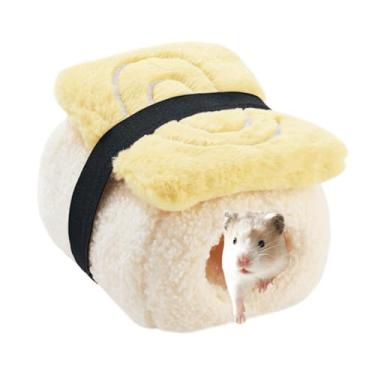 Imagem de Cute Sushi - Estilo Hamster Ninho de Algodão, Laranja, Rosa e Amarelo, Cabana de Esconderijo Quente, Casa de Cama de Animal Pequeno para Hamster Anão, Rato (Amarelo)