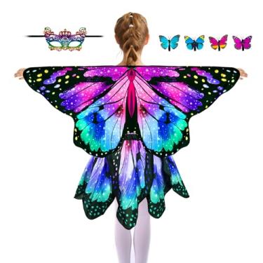 Imagem de Sunlisky Kids Butterfly Wings Costume for Girls Fairy-Wings Toddler Dress Up Play Costumes Butterfly Skirt Set Mask Party Favors Gifts（Purple & Green）
