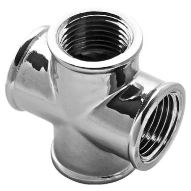 Imagem de Cruzeta de Derivação em Latão Cromado, 1/2 Polegada, 4 Saídas Roscadas Fêmea, para Instalações Hidráulicas