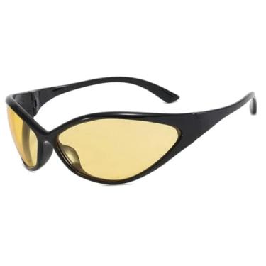 Imagem de HCPIHF Óculos de sol punk femininos, moda vintage, masculino, esportivo, à prova de vento, UV400 (preto e amarelo)