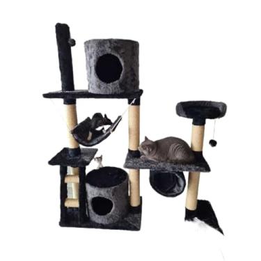 Imagem de Arranhador com Casinhas E Rede Para Gatos (Grafite com preto)