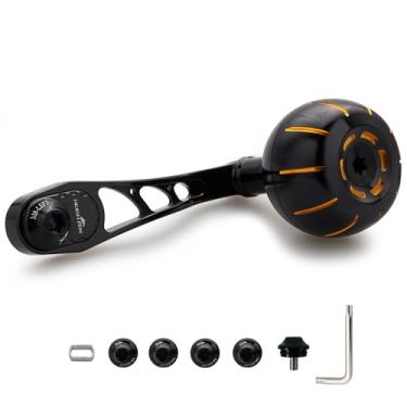 Imagem de HEIGHTEN Carretel de pesca de 65 mm/75 mm com botão de 38 mm para Shimano Daiwa Abu Garci Penn Kastking Lew's Baitcasting Reel Power Crank Acessório (preto e dourado) (1190)
