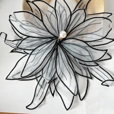 Imagem de Acessórios de colarinho Dacron moderno em forma de flor bordada, acessórios de vestuário, tecido