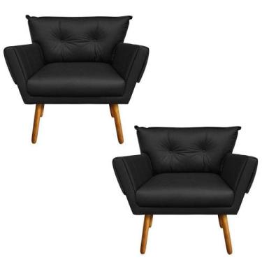 Imagem de Kit 02 Poltronas Anitta material sintético Castanho Preto - D'ROSSI
