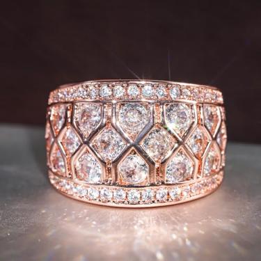 Imagem de Anéis femininos brilhantes de zircônia cúbica aliança de noivado acessórios de luxo, 10, Latão, Sem pedra preciosa