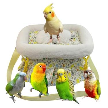 Imagem de Bolsa de transporte de pássaros quente, bolsa de viagem de inverno, bolsa de passeio de papagaio portátil para pardal java branco, periquito, zebra, papagaio do Pacífico, periquito (amarelo, médio)