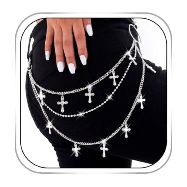 Imagem de Bemous Corrente de bolso cruzado para calças punk corrente acessórios góticos para homens e mulheres