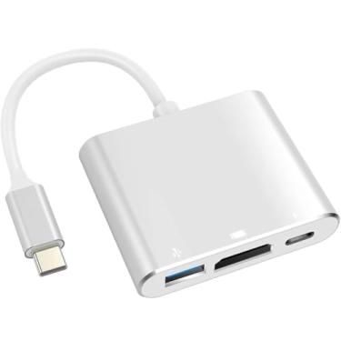 Imagem de Adaptador USB-C para HDMI 4K USB 3.0 e Tipo-C Hub 3 em 1 Carregamento rápido Compatível com MacBook Notebook Transmissão de Vídeo 4K Premium