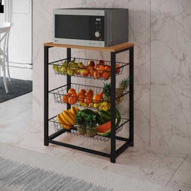 Imagem de Fruteira Com Suporte Para Micro-Ondas Barcelona Aço Preto Cesto Preto Tampo Canela Cor: Canela