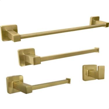 Imagem de Kit Acessório Banheiro Dourado Escovado Inox 304 Conjunto Lavabo Metal