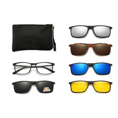 Imagem de Óculos Armação Preta Com Lente Sem Grau + 5 Clip On Lentes