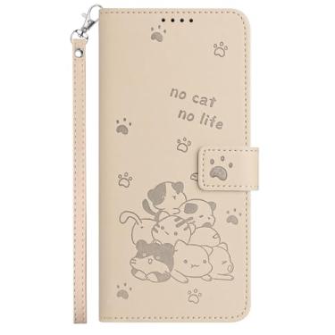 Imagem de Yarxiawin Capa de telefone de couro para Honor Magic 7 Lite com suporte para cartão, capa flip para Honor Magic 7 Lite capa carteira bonito aparência de gato à prova de choque com cordão de alça