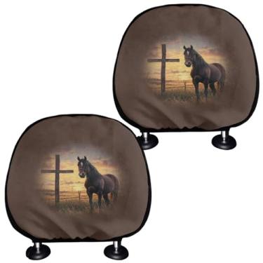 Imagem de Finagallathe Protetor de encosto de cabeça com estampa de cruz de cavalo para carro todas as estações, capa de encosto de cabeça à prova de poeira, conjunto de 2, ajuste universal, fácil de instalar