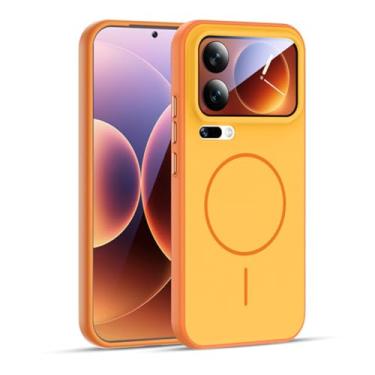 Imagem de LYJSMGZ Capa magnética para Xiaomi 17 Pro Max/17 Pro/17, capa com bloqueio de cores, compatível com a pele, suporta carregamento sem fio, durável, à prova de choque, laranja, 17 Pro