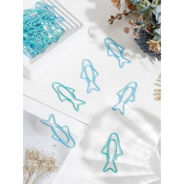 Imagem de 20 peças clipes de papel de peixe de 2 cores, em forma de peixe, coberto com clipes de papel de plástico PET, clipes de papel engraçados para organização de arquivos de documentos de escritório