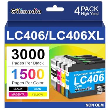 Imagem de Cartuchos de tinta LC406 compatíveis com cartuchos de tinta Brother LC406 LC406XL LC 406 de alto rendimento, funciona com impressora Brother MFC-J4335DW MFC-J5855DW MFC-J5855DW MFC-J6955DW (pacote com