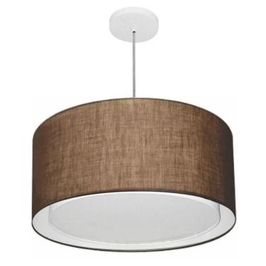 Imagem de Lustre Pendente Cilíndrico Duplo Vivare Md-4295 Cúpula Em Tecido 50x30cm - Bivolt Café 127/220v