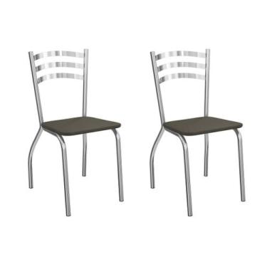 Imagem de Cadeira de Cozinha Portugal 2C007CR Aço Kit 2 Un Cromado/Suede Escuro 
