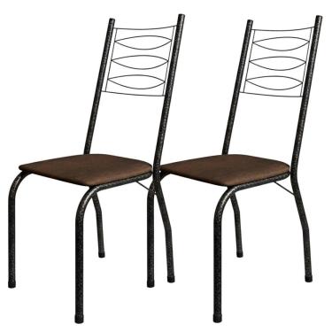 Imagem de Kit 2 Cadeiras Tubular America 062 Cromo Preto Assento Artef Madeira Imbuia