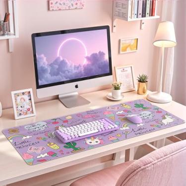 Imagem de HAOCOO Mouse pad roxo, tapete de mesa de couro macio para mesa, decoração de mesa fofa, almofada de borracha antiderrapante, tapete de computador para acessórios de escritório em casa