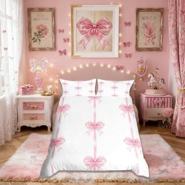 Imagem de Conjunto de capa de edredom infantil com laço de seda, tamanho solteiro, romântico, princesa, meninas, meninos, decoração de quarto kawaii, fantasia sonhadora, capa de edredom rosa, 1 fronha (sem