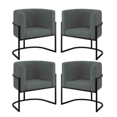 Imagem de Kit 04 Cadeiras Poltrona Lua Preto Balaqui Cinza