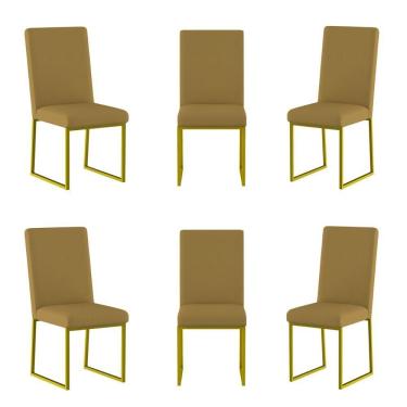 Imagem de Kit 6 Cadeiras De Jantar Com Base De Ferro Dourado Balaqui Capuccino